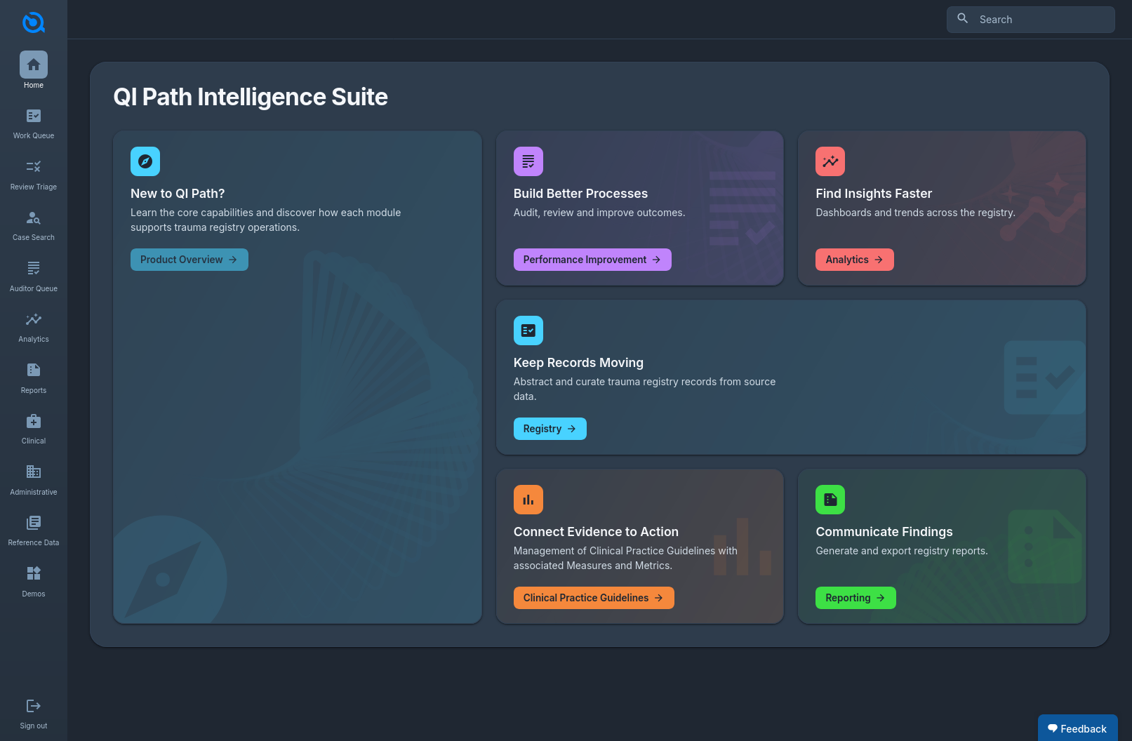 The QI Path Intelligence Suite dashboard