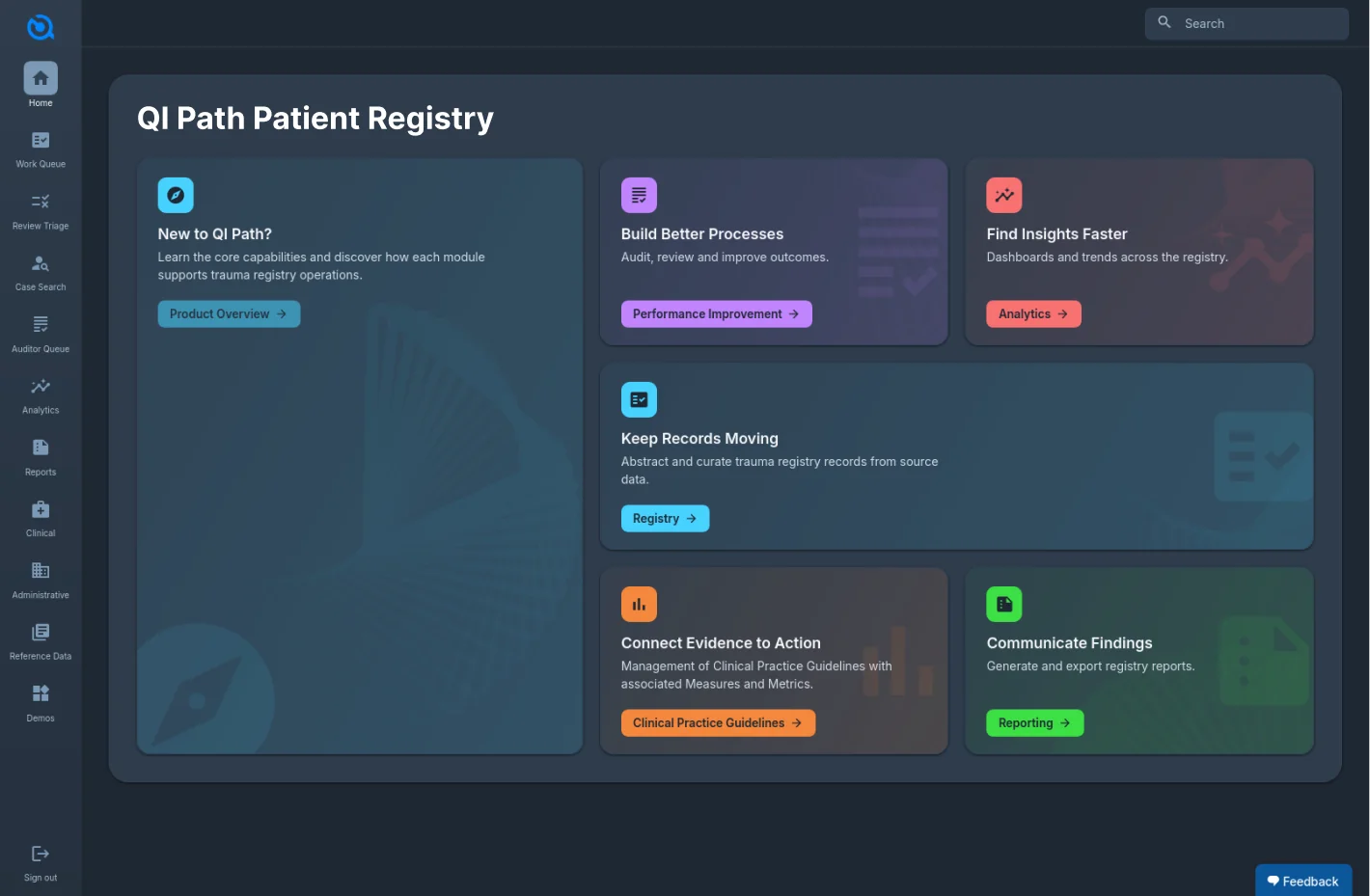 The QI Path Patient Registry dashboard