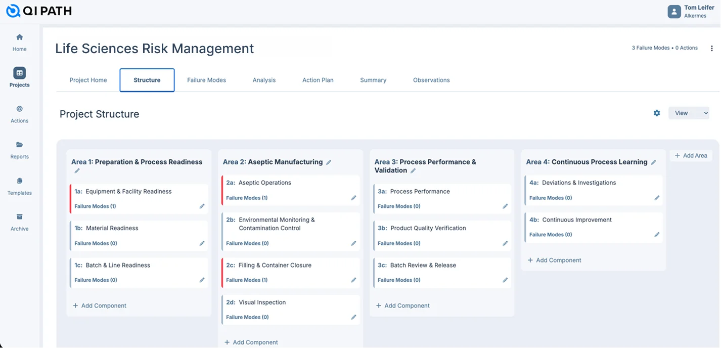 The QI Path Life Sciences Risk Management dashboard